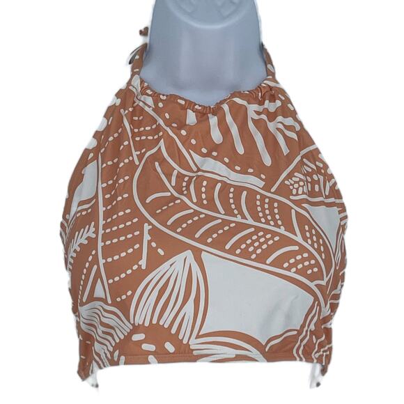 Gather Halter Bikini Swimsuit Top in Peach/White Size XL - Picture 3 of 4